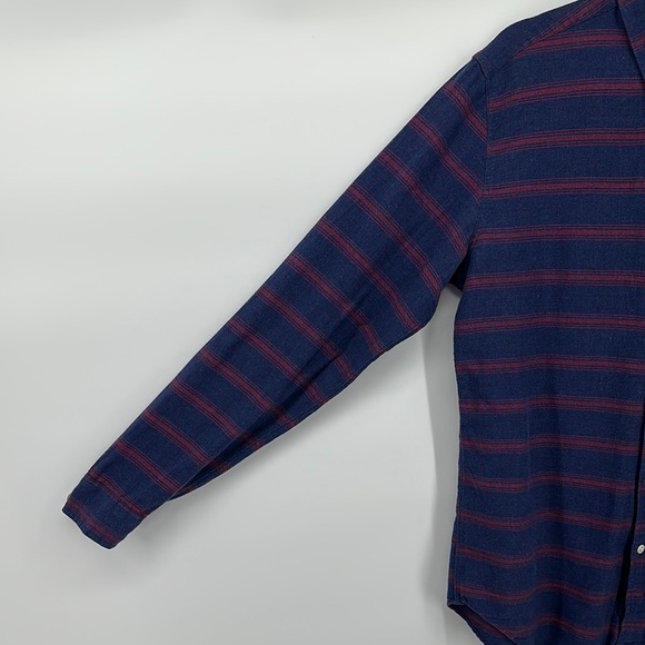 J Crew Mens Slim Fit Cotton Button Down Shirt Navy Red Stripes Size Large - Picture 3 of 10